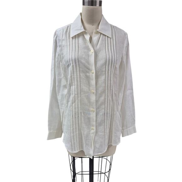 Linda Allard Ellen Tracy 100% White Linen Button Down Shirt Sz 6 S NWT $245 - Picture 1 of 6